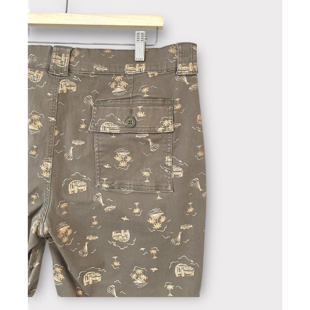 Mutual Weave Mens Graphic Shorts Green Brown Palm Trees Beach Flat Front Size 38 - Picture 3 of 12